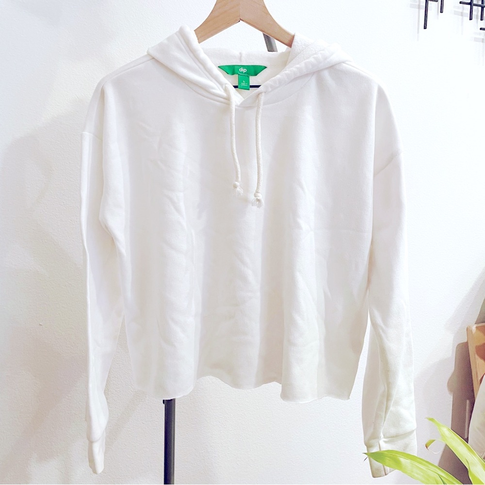 Cropped White Hoodie Sweatshirt - L